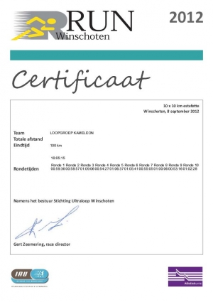 30-11-2012: Uithuizen, Certificaat Winschoten 37e Run